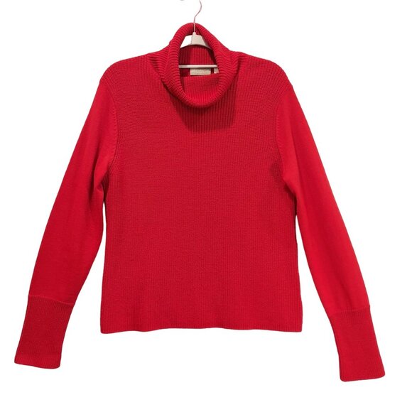 Liz Claiborne Womens L Sweater Bold Red Wool Blend Turtle Neck Office career - Picture 1 of 15
